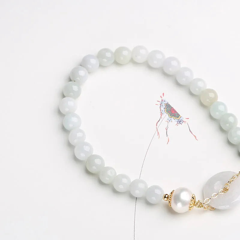 Natural emerald peace buckle pearl bracelet with jade round pendants and geometry shapes