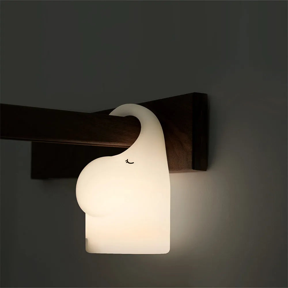 White elephant silicone night light with soft LED glow for bedroom bedside