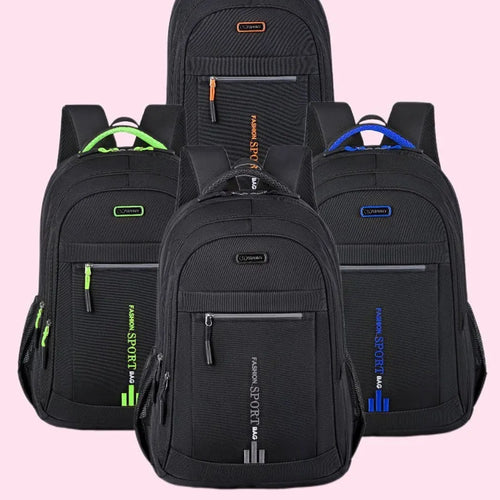 Capacity backpack in oxford cloth with airpillow straps showing sewing line details