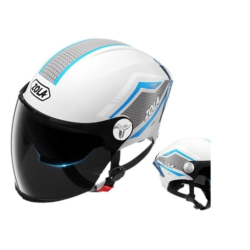 Children's motorcycle half helmet with double mirror visor in light brown colour variant