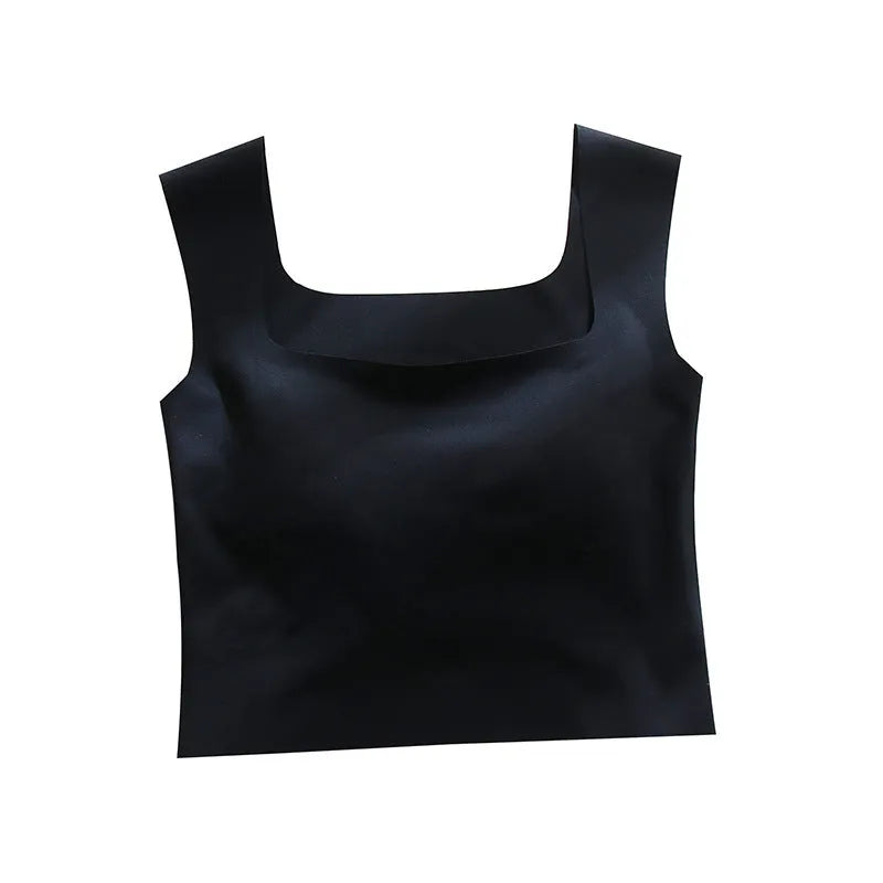 Women's non-marking sling vest with chest pad in nylon fabric, shown in light blue colour