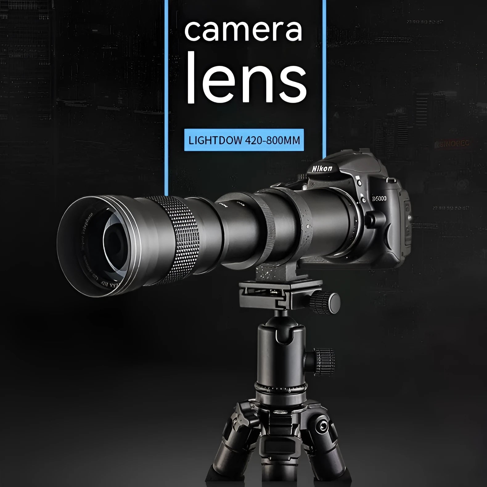 Silver and black manual zoom lens adapter showing extended barrel with 420-800mm markings and 67mm filter thread.