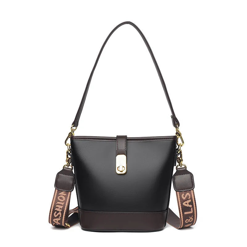 Korean style soft PU bucket bag with adjustable straps and internal organiser compartments