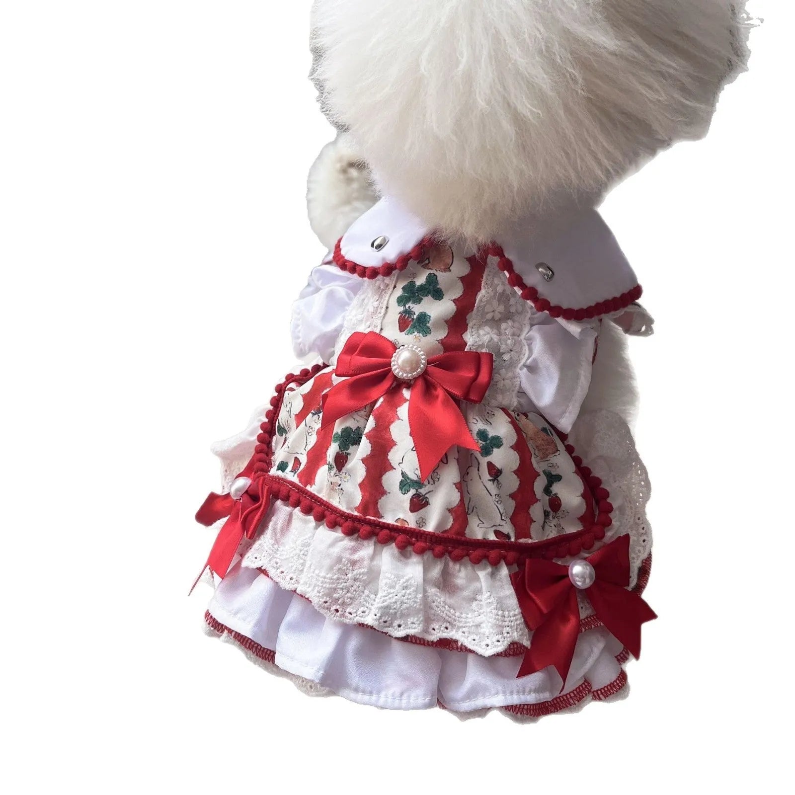 White polyester rabbit skirt costume for a small dog in princess style.