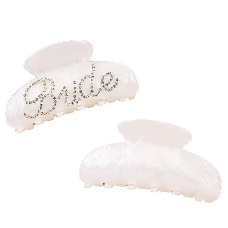 10cm pink and white acrylic hair clip with multi-diamond spot drilling on both sides