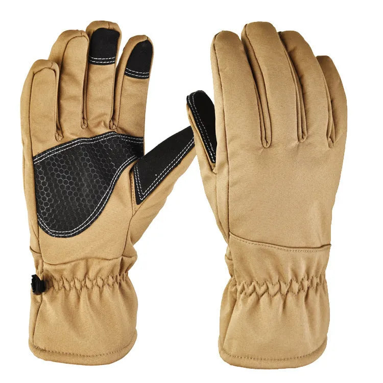 Tactical ski gloves with touch screen fingertips and anti-slip palm in camouflage colours