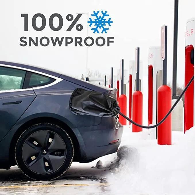 Waterproof charging port cover for new energy vehicles in grey with drawstring closure