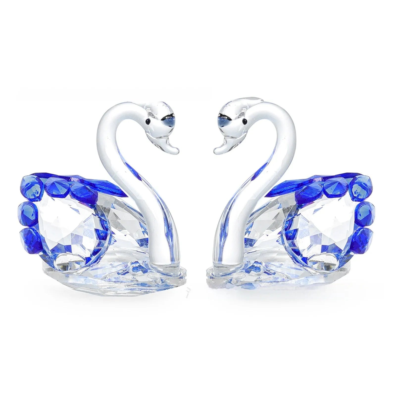 White crystal swan desktop ornament in red, blue, pink, or violet, showing solid head and empty pipe styles.