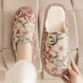 Household cotton slippers with floral patterns and PVC soles in various colours and sizes