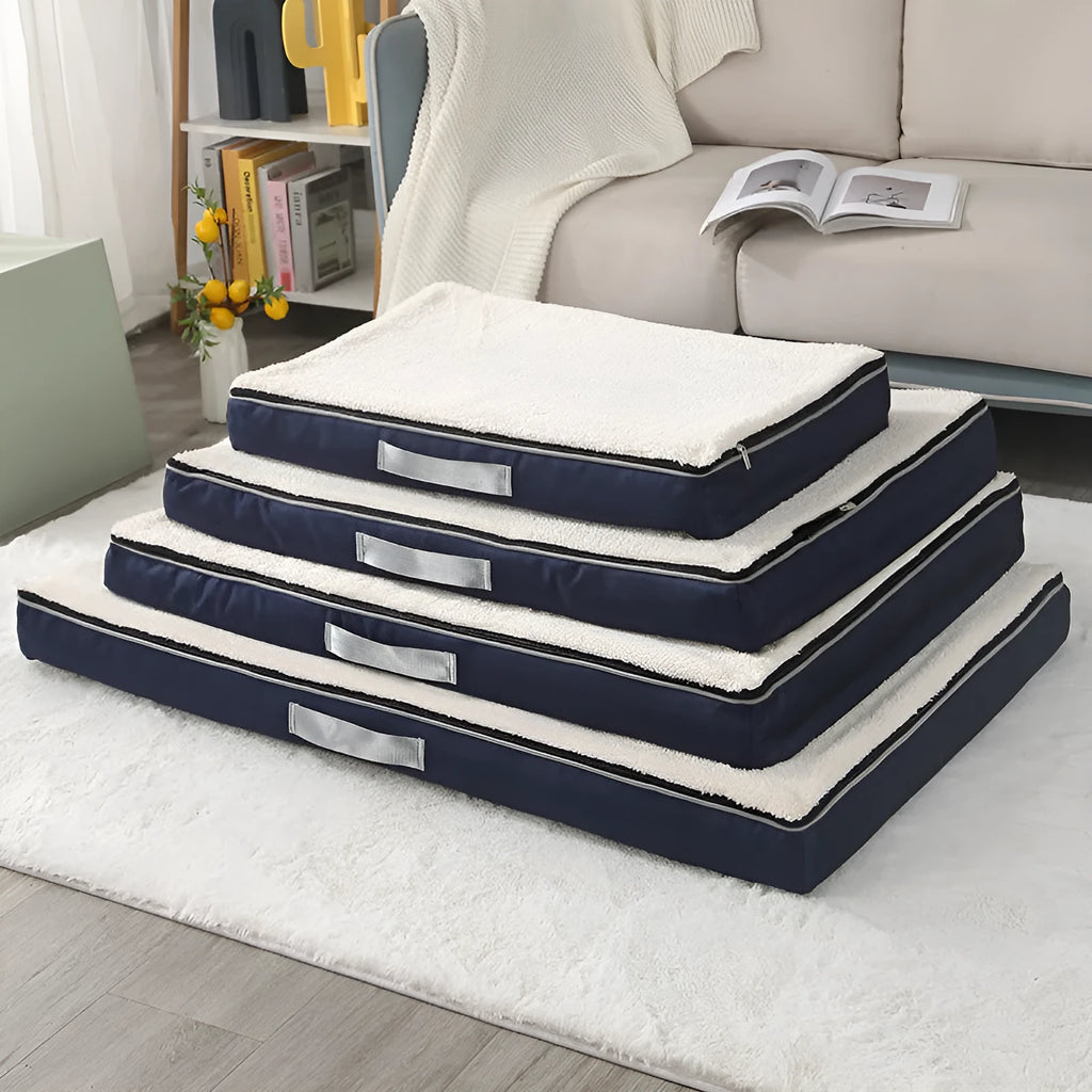 Removable washable memory sponge dog mat in khaki colour, showing thick sponge construction and rectangular shape.