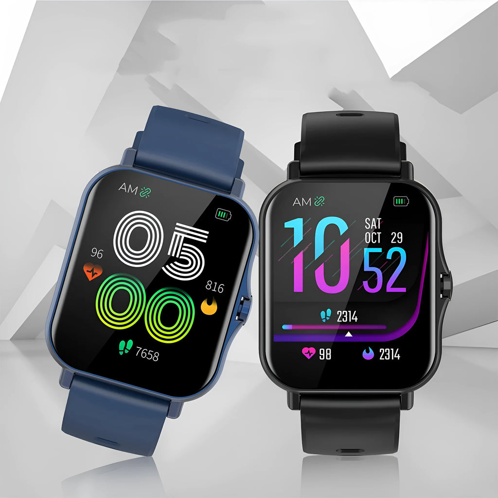 W10 Bluetooth smart watch in chosen colour on wrist, showing heart rate display on its 1.75 inch curved screen.