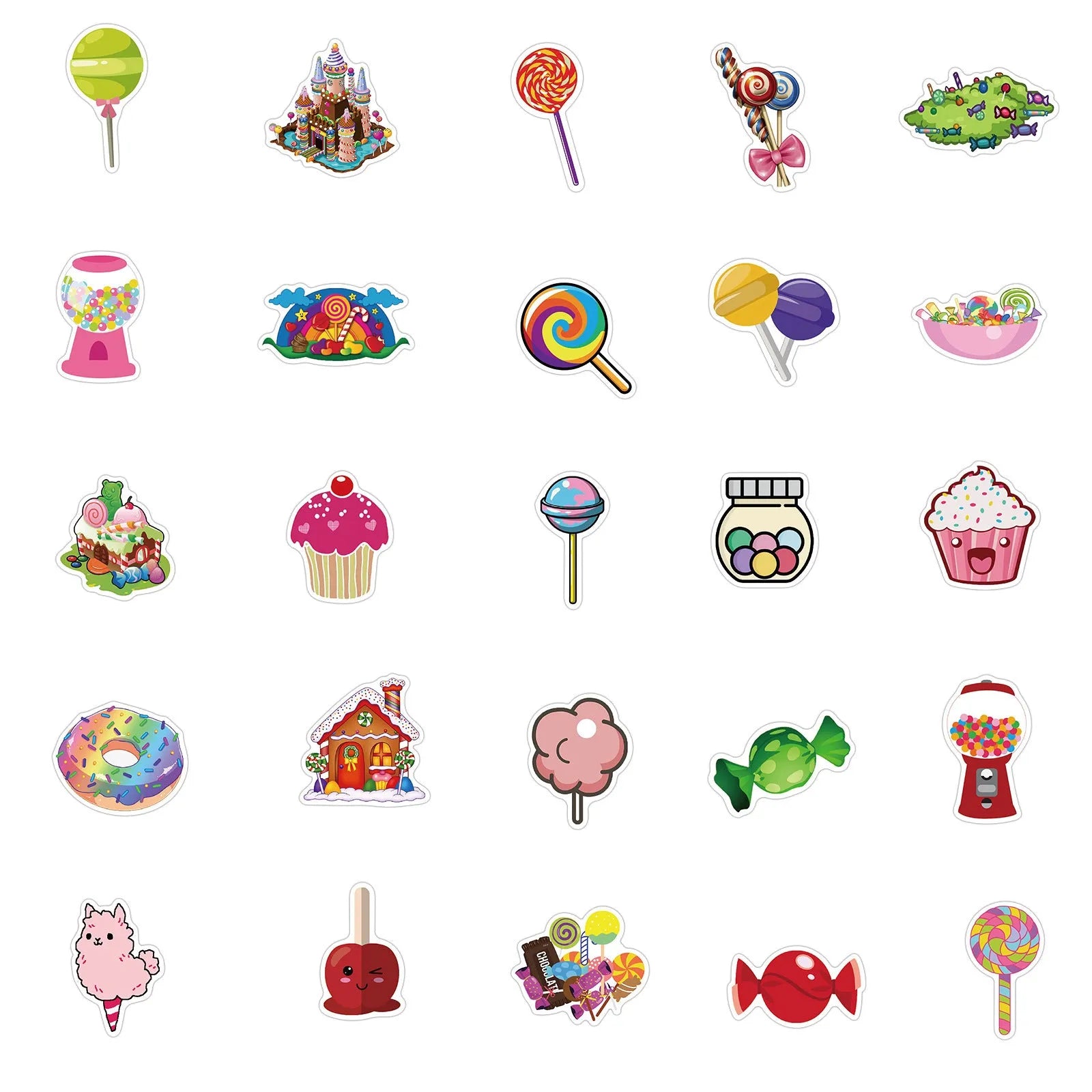 50 colourful candy graffiti adhesive stickers with cartoon designs measuring 4-6cm