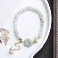 Natural emerald peace buckle pearl bracelet with jade round pendants and geometry shapes