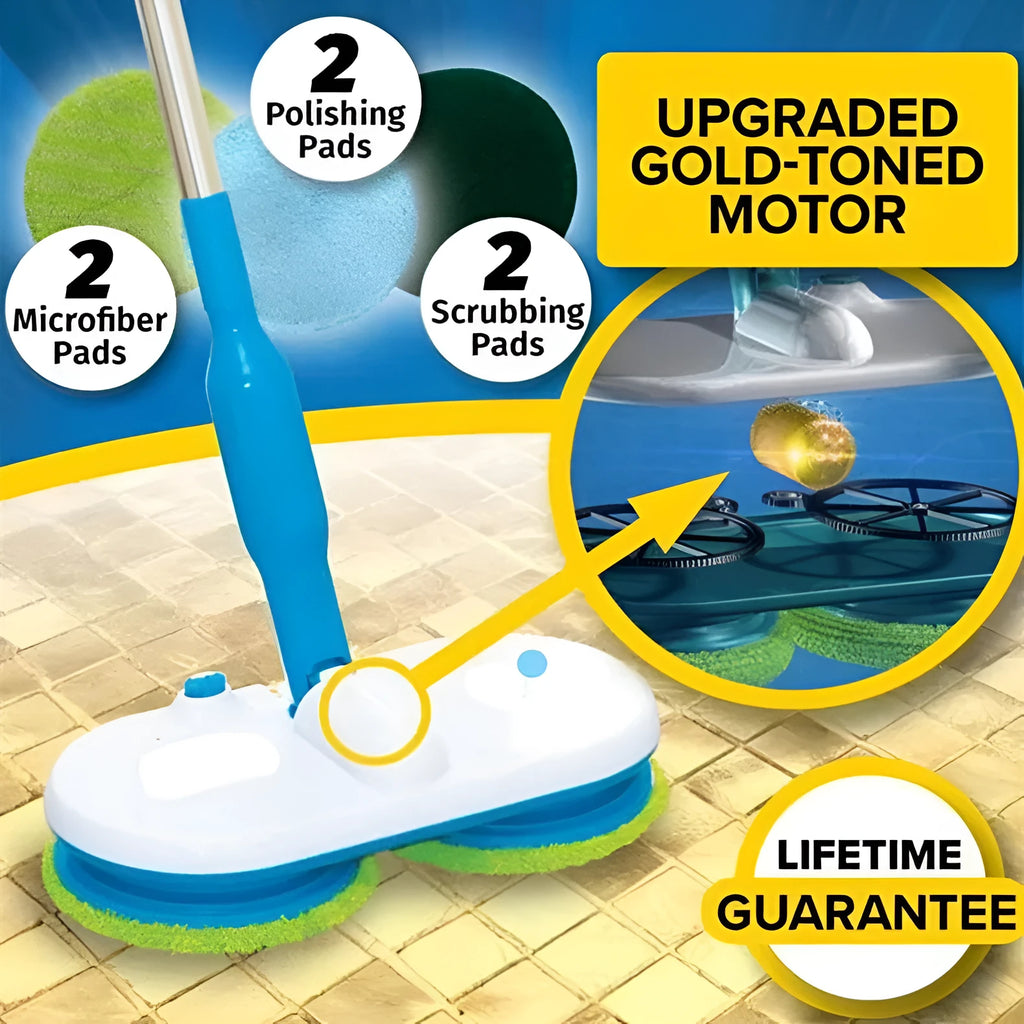 Wireless electric floor mop with USB charging port and multiple cleaning pads