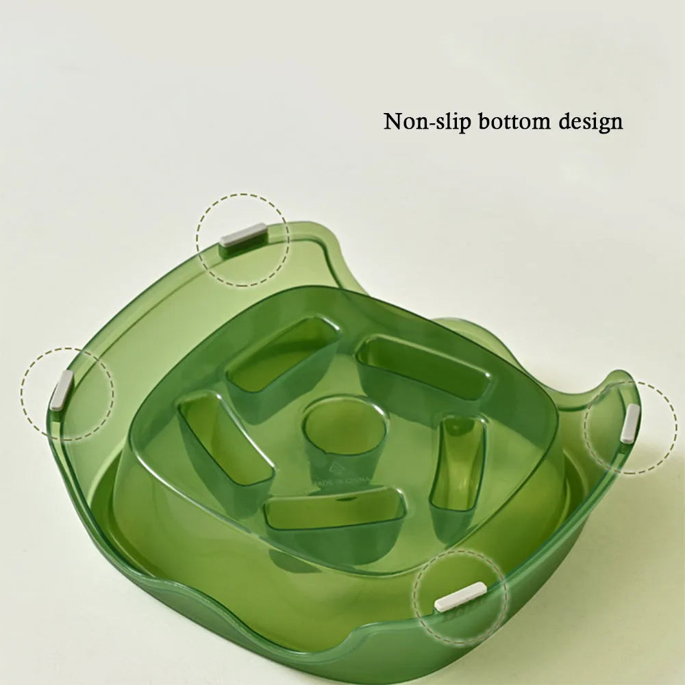 Blue plastic dog slow feeder bowl with anti-choking design for household use