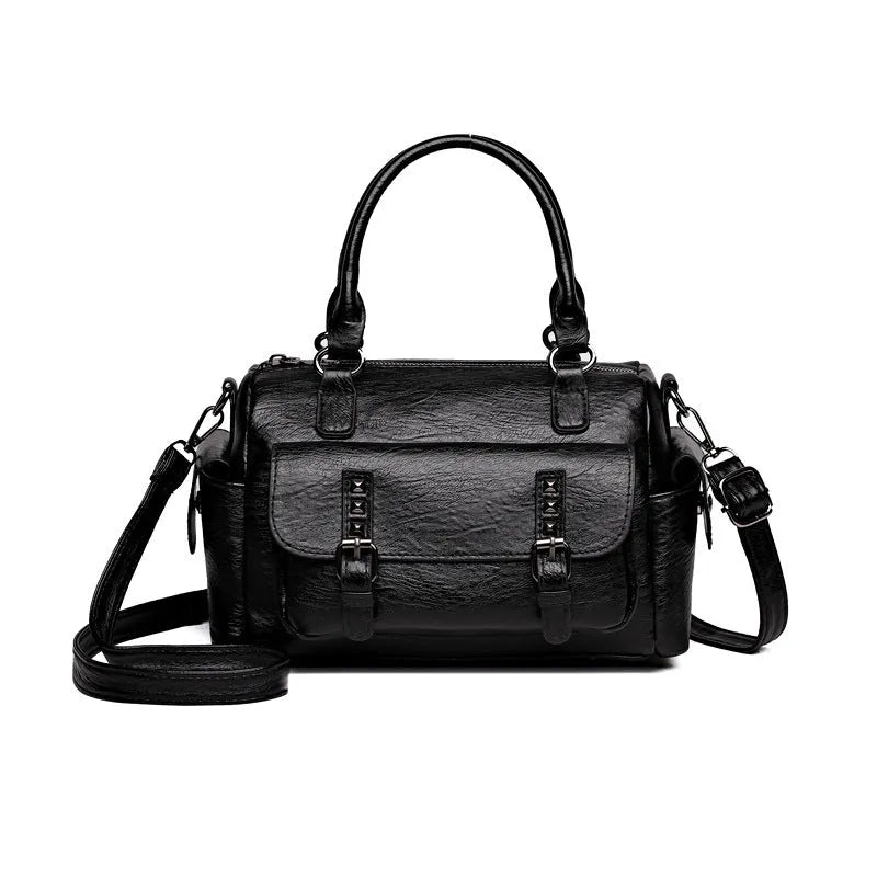 Vintage style large messenger bag in PU leather with contrasting stitching