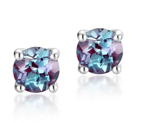 925 silver geometric ear studs with round Alexander stone for women