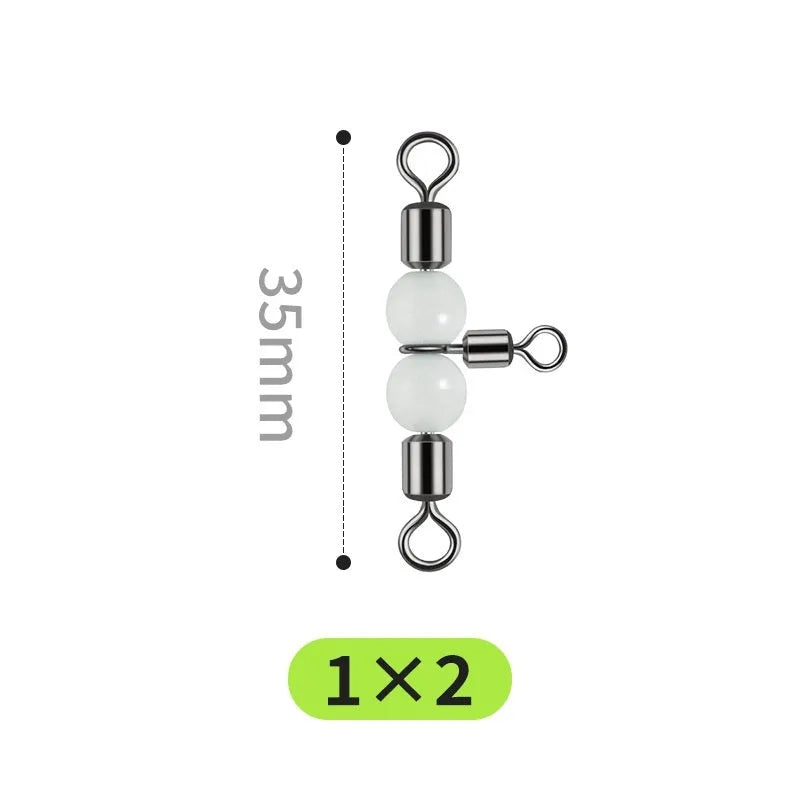 Copper luminous three-fork swivel fishing beads with 8-ring T-type balance fork on a blue background