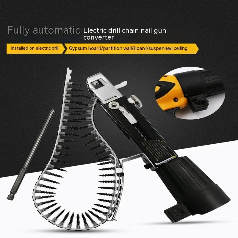 Chain screw gun head automatic nail gun electric screwdriver attachment with cross head