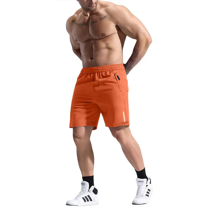 Men's grey elastic waist sports shorts with drawstring, made from bamboo fibre blend fabric.