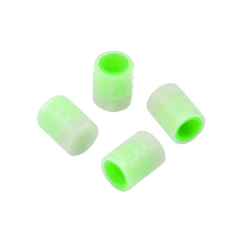 Rubber car tyre valve caps with glow-in-the-dark luminous nozzles, 16x12mm size.