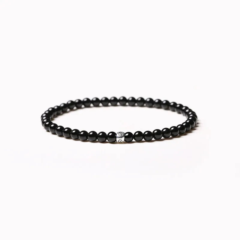 Black agate obsidian blue san stone bracelet geometric design electroplated finish