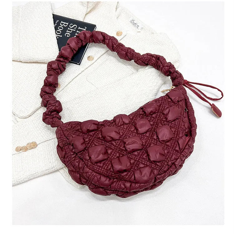 Women's nylon underarm shoulder bag in solid colour with adjustable strap