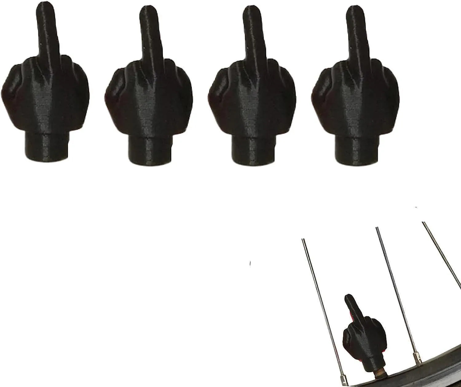 Four latex car tyre valve dust covers, two black and two skin tone, on a white background.