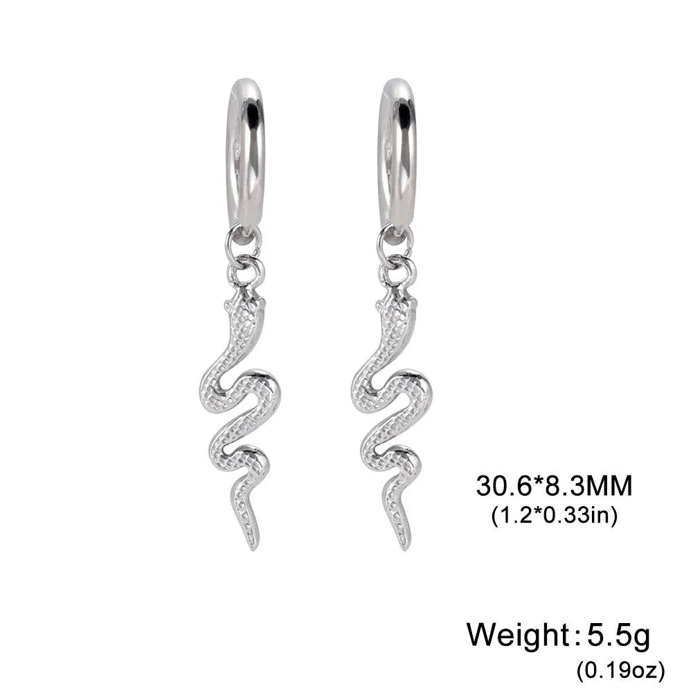 Stainless steel snake-shaped vintage clip earrings with electroplated gold finish and animal zodiac design