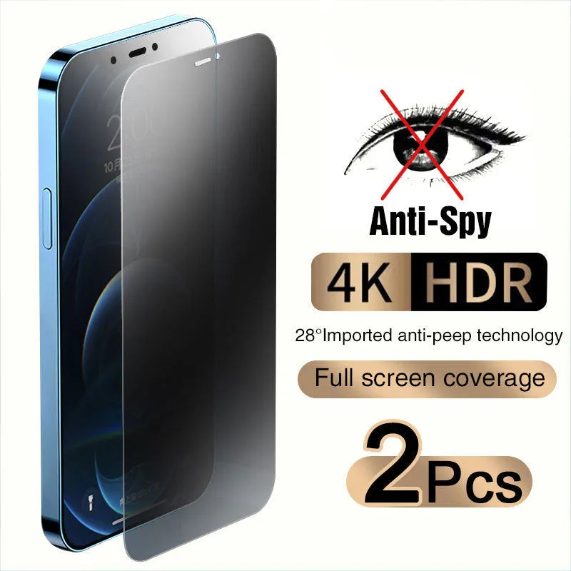 Anti-peeping tempered glass iPhone screen protector showing privacy angle restriction feature