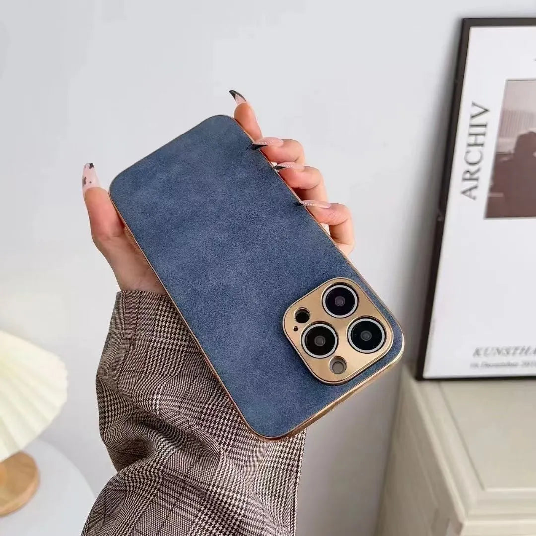 Grey leather texture flexible TPU case for iPhone on a table
