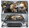 Telescopic aluminium foil car sun shield extended across a car windshield