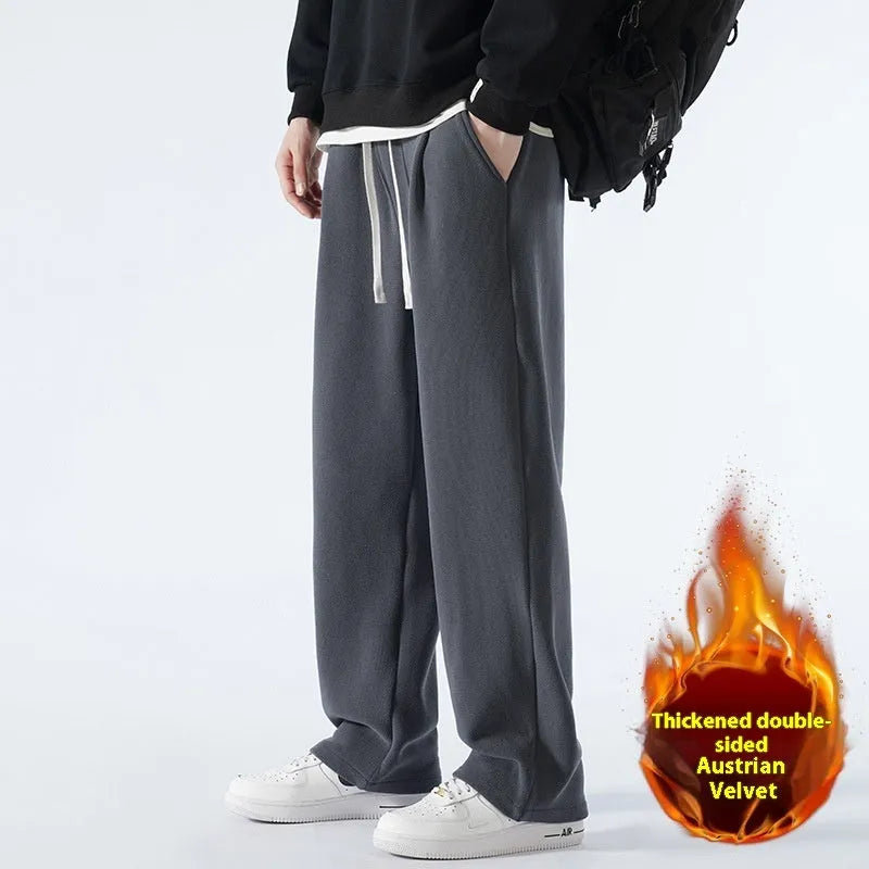 Men's polar fleece sports trousers with fleece lining in apricot, black and dark grey colours