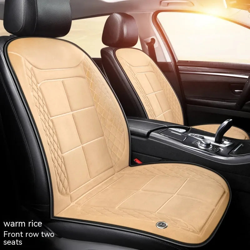 Car heating cushion with automatic temperature control and cotton filler in beige, black or coffee brown