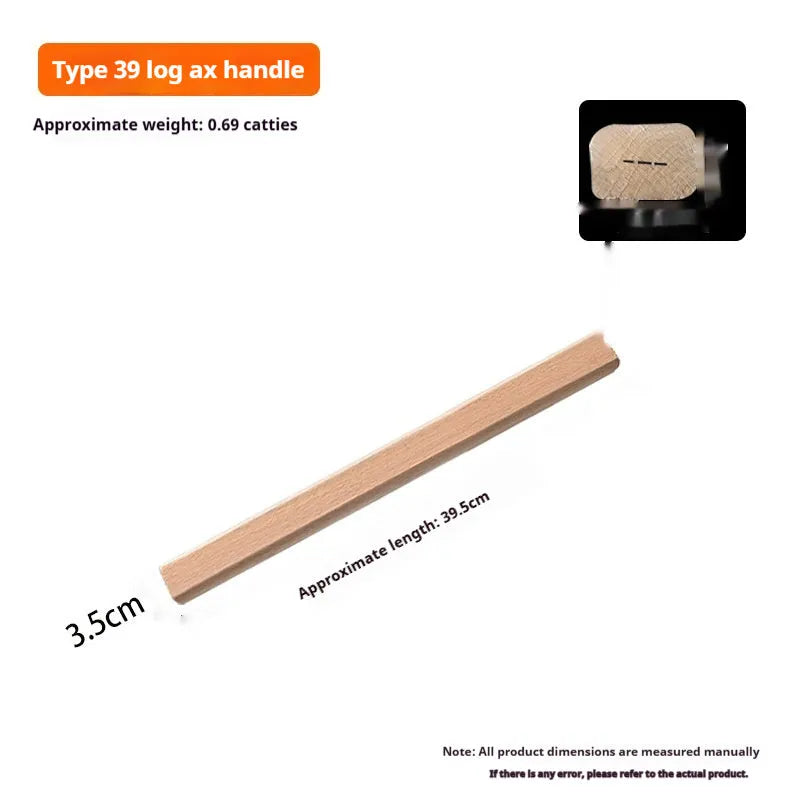 Solid locust wood replacement handles for axes, hoes, and sickles in various lengths on a plain background.