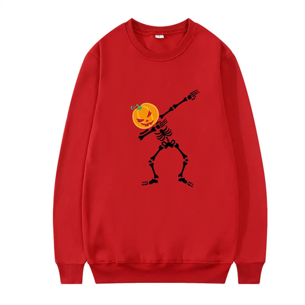 Women's printed long sleeve crew neck casual top in polyester cotton blend on a hanger.