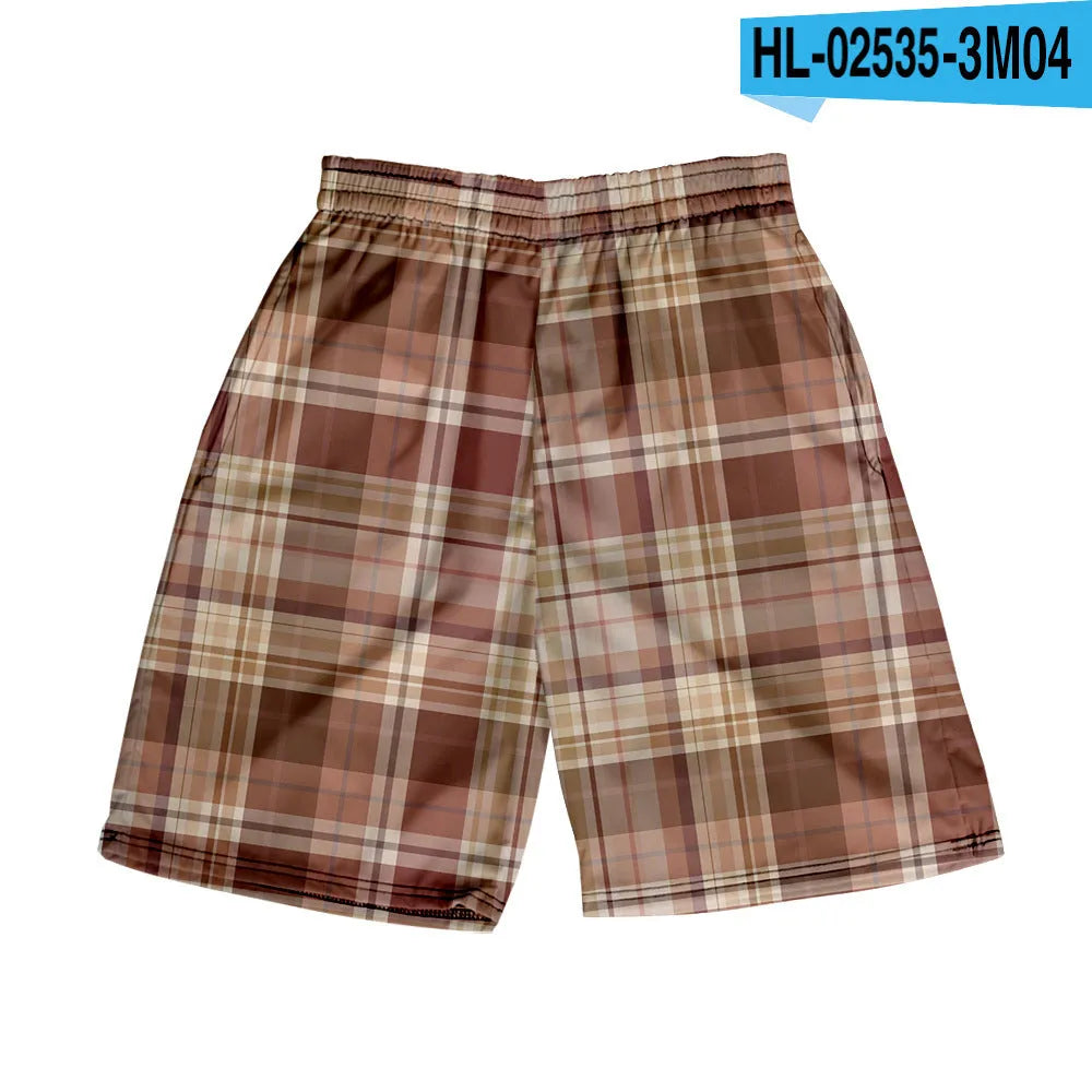 Men's plaid shorts with elastic waistband in straight leg fit for casual summer wear