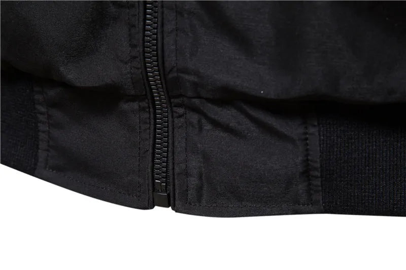 Men's thin solid-colour casual jacket in Army Green, black, or dark blue polyester.