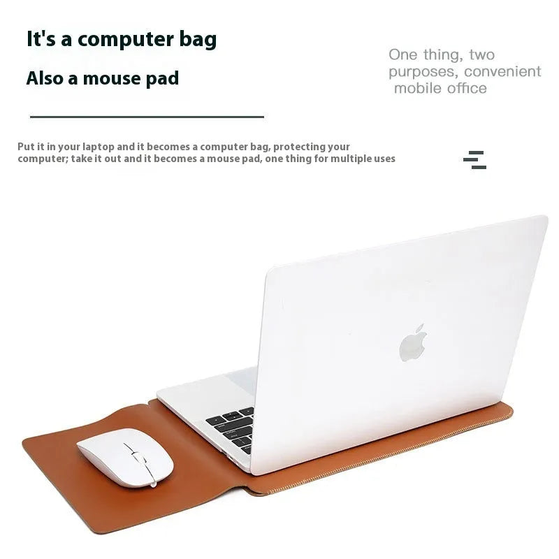 Four-piece set of imitation leather lock edge protective covers for MacBook Pro laptops in apricot, brown, grey, and pink.