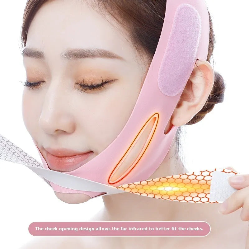 Pink elastic V face bandage for facial contouring and skincare