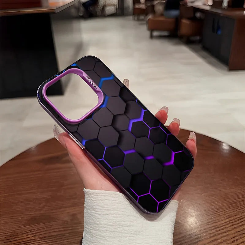 Frosted PC iPhone protective case with honeycomb square pattern in Moonlight colour options