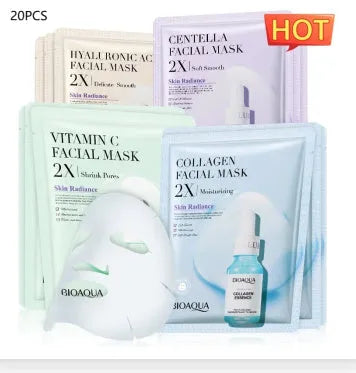 Single white collagen and hyaluronic acid facial sheet mask, 30g gel treatment.