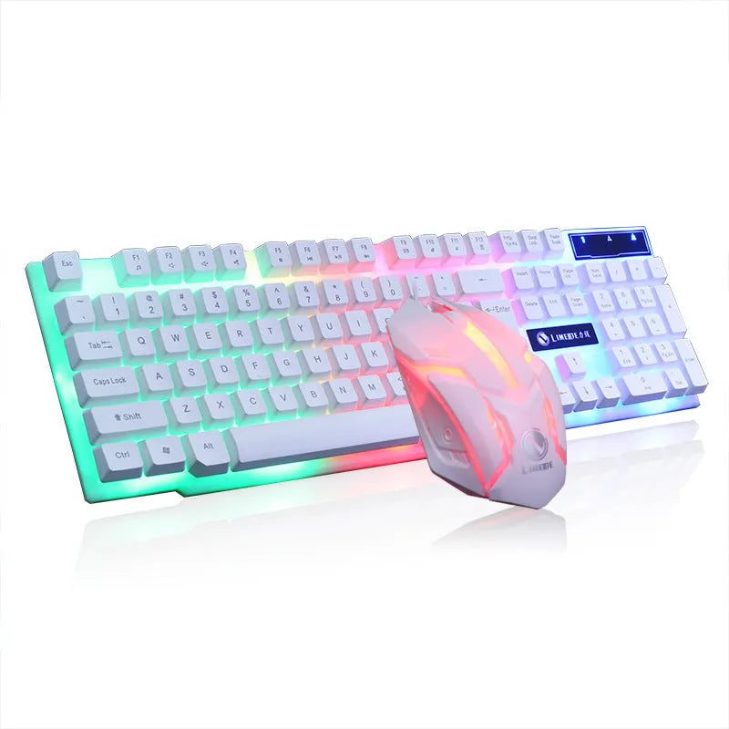 Limei GTX300 black gaming keyboard and mouse set with backlit keys on desktop