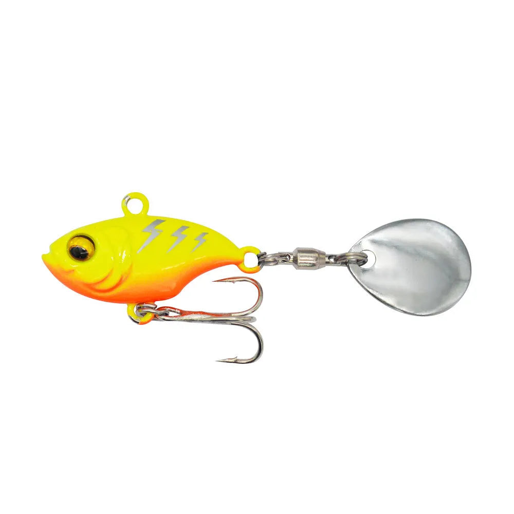 Metal sea fishing lure with rotating iron plate and sequins in gold colour option