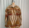 Women's loose fit retro jacket with Aztec pattern in Army Green, woolen fabric with long sleeves