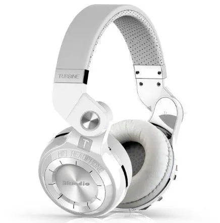 Bluedio T2 Plus wireless Bluetooth on-ear headphones in blue, showing ear cup and headband.