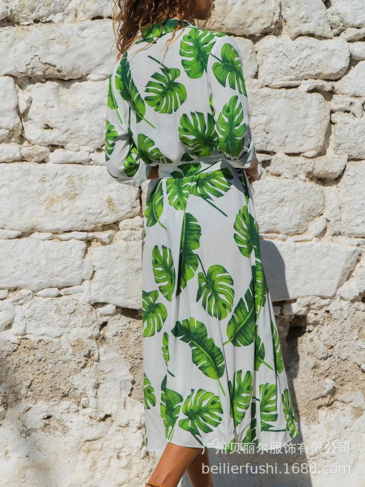 Women's vintage chiffon A-line dress with V-neck and high waist in printed polyester fabric available in multiple colours