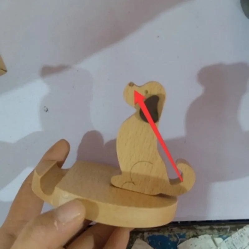 Solid beech wood mobile phone holder with detailed resin animal carving in choice of 22 animal styles