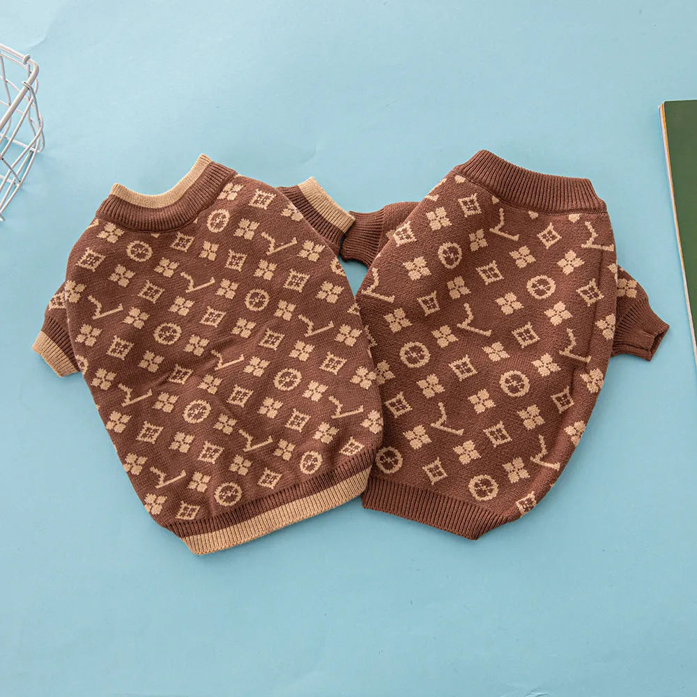 A thick wool dog sweater for winter available in multiple sizes and colours.