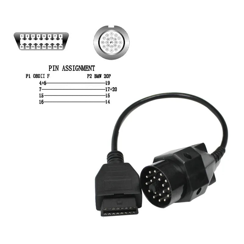 BMW 20 pin to OBD2 16 pin diagnostic adapter cable connector